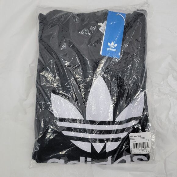 Adidas Originals Hoodie Womens Large Black White Trefoil Pullover Sweatshirt NEW - Picture 15 of 16